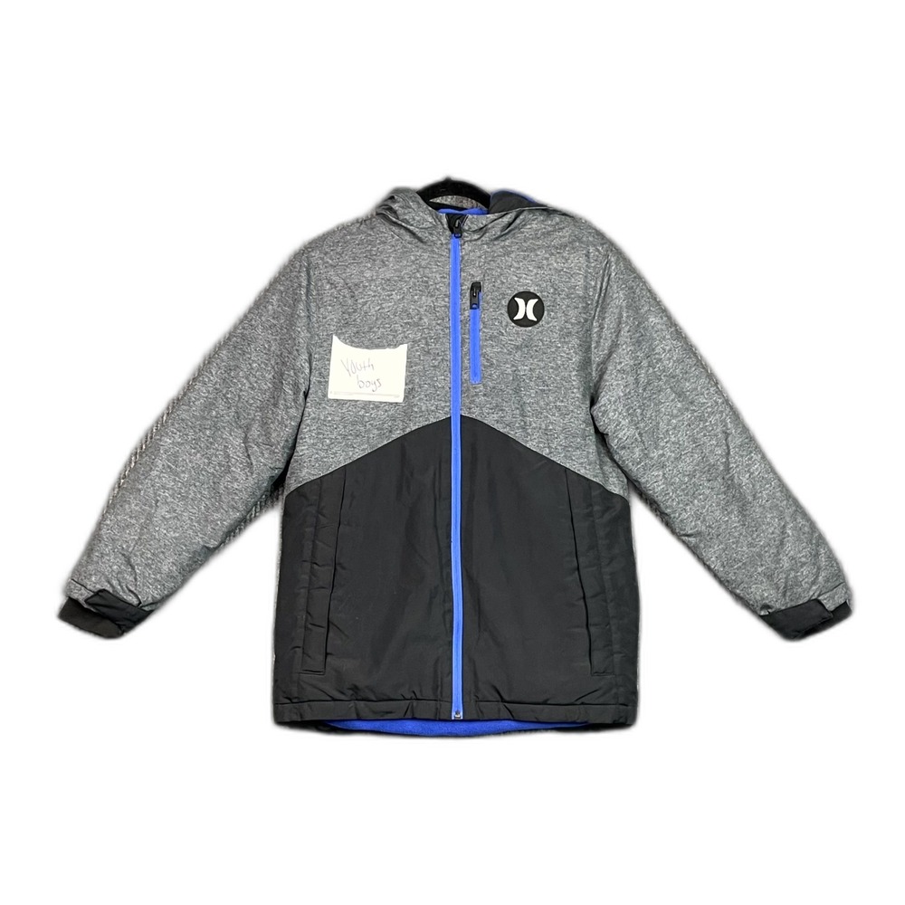 Hurley Winter Jacket Youth Boys 14/16 Fleece Lined Hooded Full Zip Minimalist